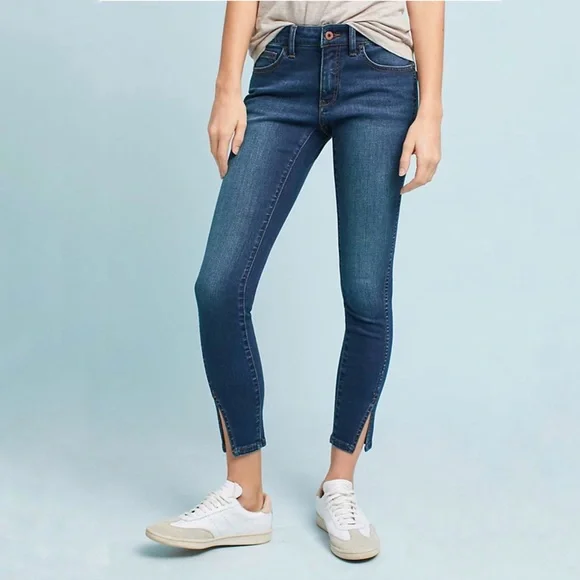 Pilcro And The Letterpress Mid-Rise Skinny Jeans Woman’s Size 30 Blue Slit Hem - Picture 8 of 16